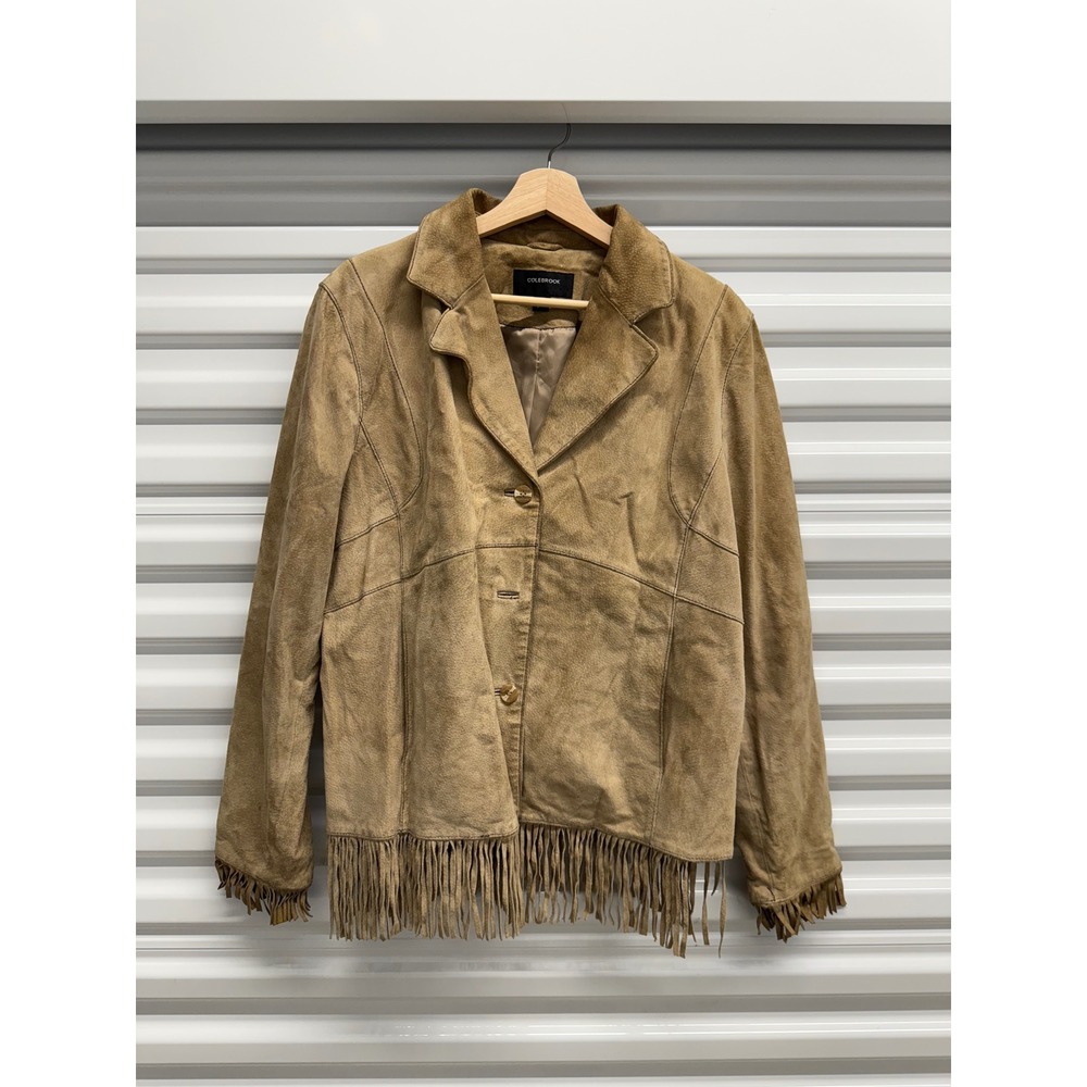 Colebrook Tan Suede Leather Fringe Jacket Western Blazer Vintage Mens XL